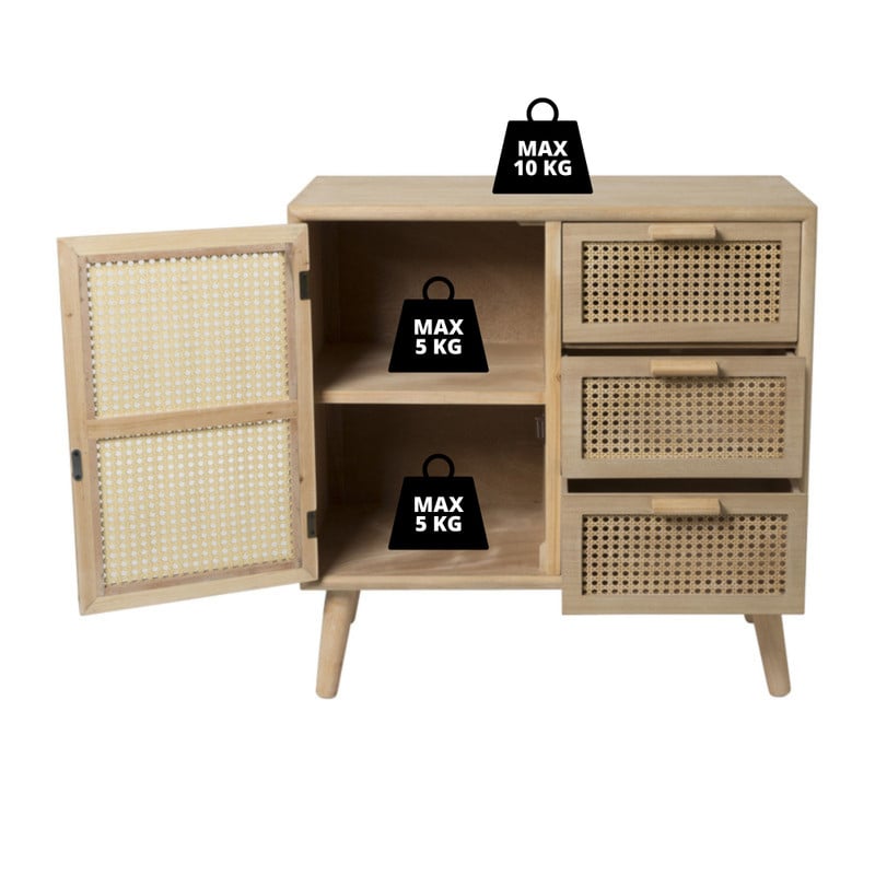 Webbing Java kast met 1 deur en 3 laden - 75x74.5x35 cm