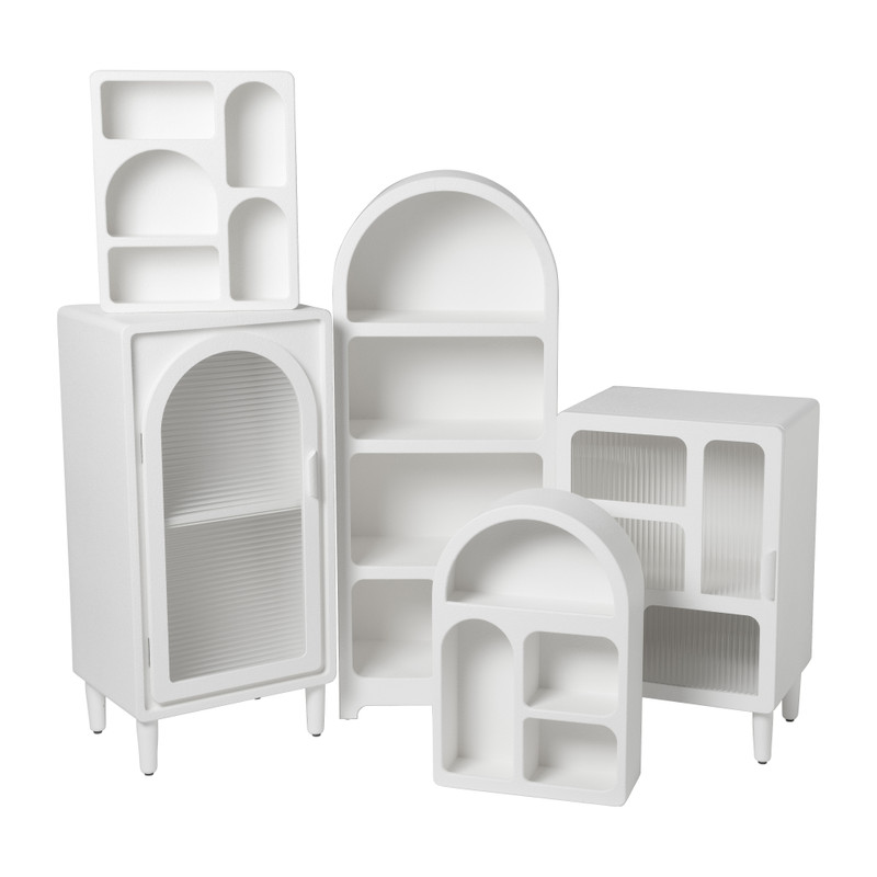 5 vakkenkast Zaha organic met deur - MDF - wit - 73x48x35 cm