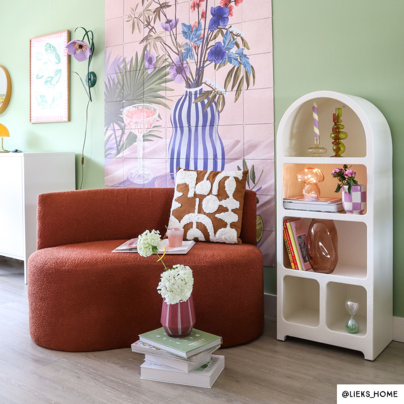 5 vakkenkast Zaha organic met boog - MDF - wit - 120.5x48x30 cm