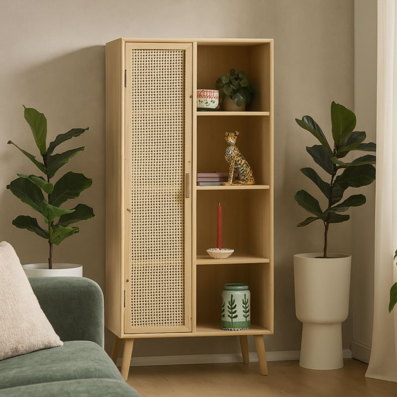 Kast Java met deurtje en vakken - bruin - 160x70x33.5 cm