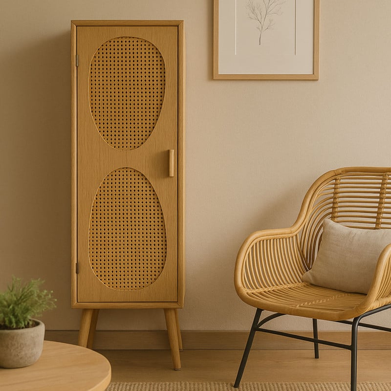 Kast Flores hoog met ovalen vlakken - bruin - 125x40x37.5 cm