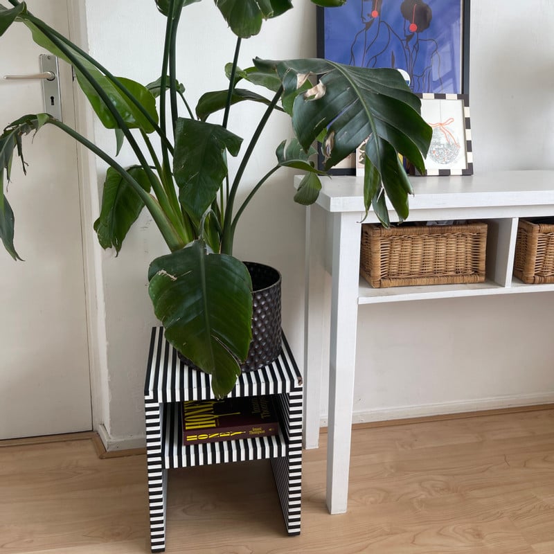 Nachtkastje stripes - zwart/wit - 40.5x35x35 cm