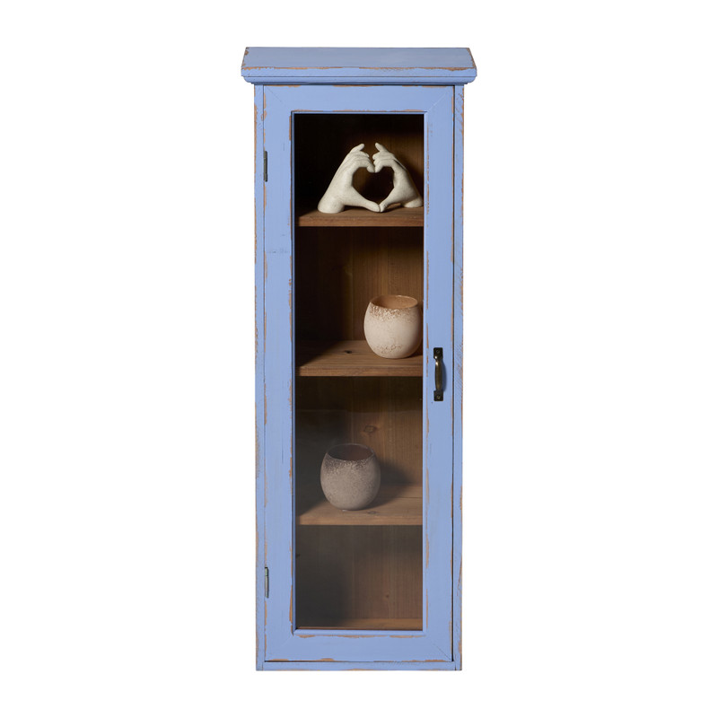 Vitrinekast 1 deur - blauw - 80x30x15 cm