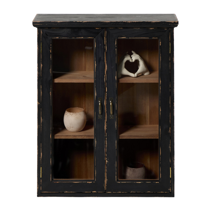 Vitrinekast 2 deuren - zwart - 60x50x15 cm