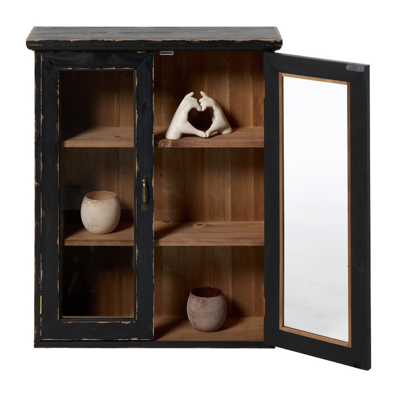 Vitrinekast 2 deuren - zwart - 60x50x15 cm