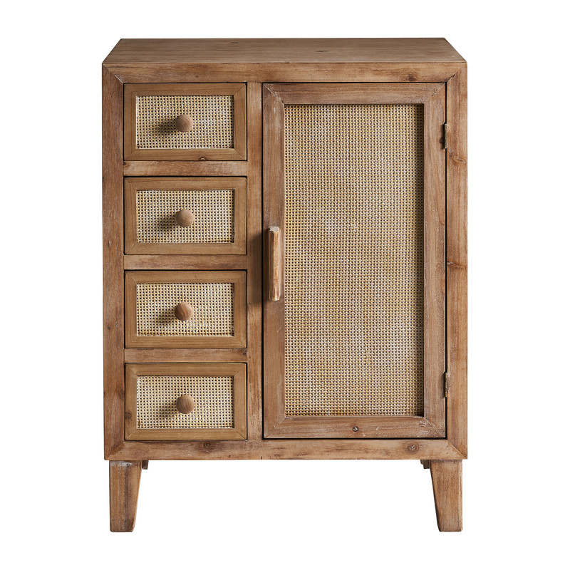 Jute kast Jogya - 4 laden en deur - 60x37x82 cm