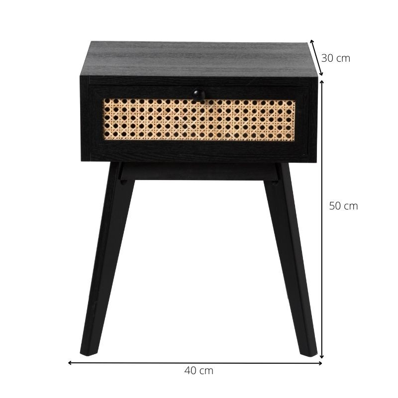 Webbing nachtkastje met lade - zwart - 40x30x50 cm
