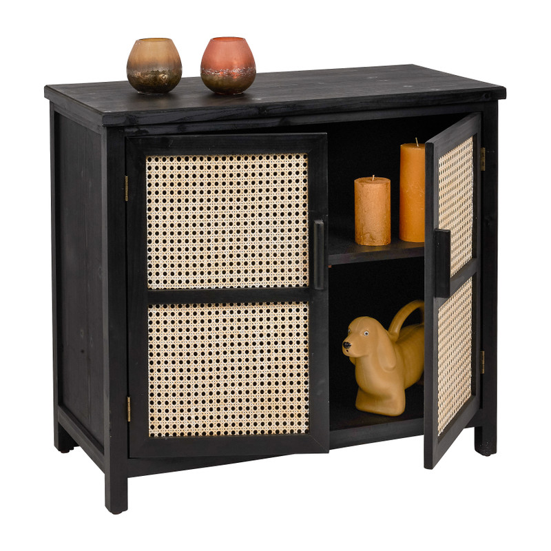 Webbing kast Bandung - zwart/naturel - 80x40x72 cm