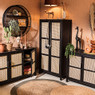 Webbing kast Bandung - zwart/naturel - 80x40x72 cm
