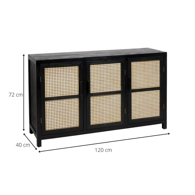 Webbing dressoir Bandung - zwart - 120x40x72 cm