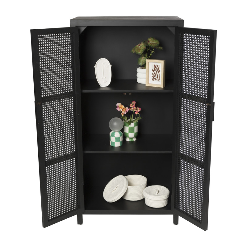 Webbing kast Bandung hoog - zwart - 140x70x40 cm