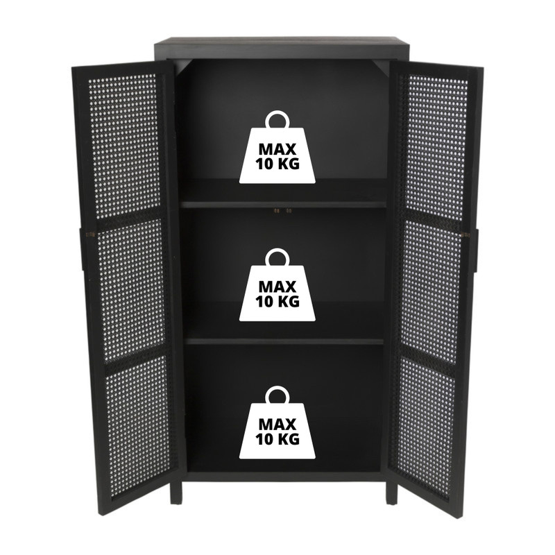 Webbing kast Bandung hoog - zwart - 140x70x40 cm