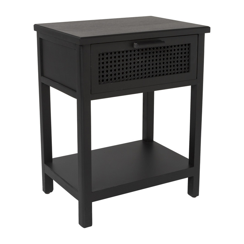 Webbing nachtkastje Bandung - zwart - 60.5x47.5x36 cm