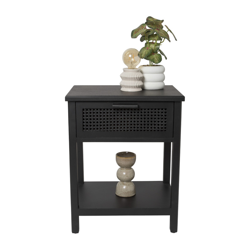 Webbing nachtkastje Bandung - zwart - 60.5x47.5x36 cm