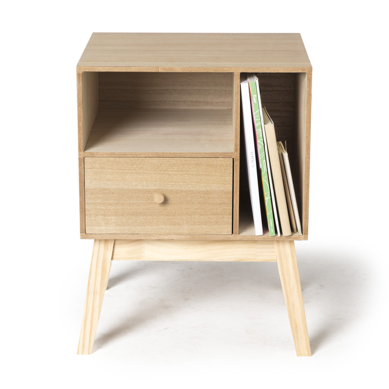 Nachtkastje Olivia met 1 lade - naturel - 40x33x53 cm 