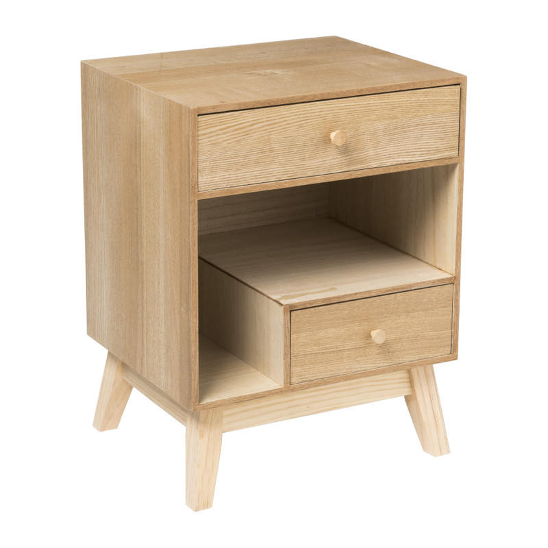 Nachtkastje Olivia met 2 lades - naturel - 40x33x53 cm 