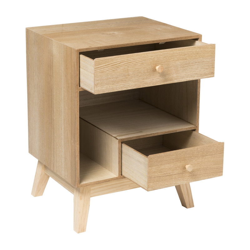 Nachtkastje Olivia met 2 lades - naturel - 40x33x53 cm 