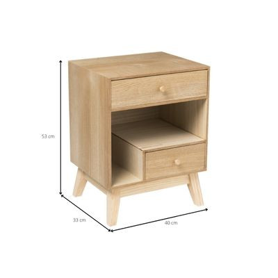 Nachtkastje Olivia met 2 lades - naturel - 40x33x53 cm 