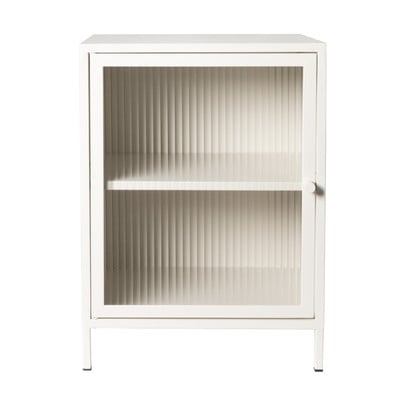 Nachtkastje Luca met geribbeld glazen deurtje - offwhite - 55.5x40x32 cm