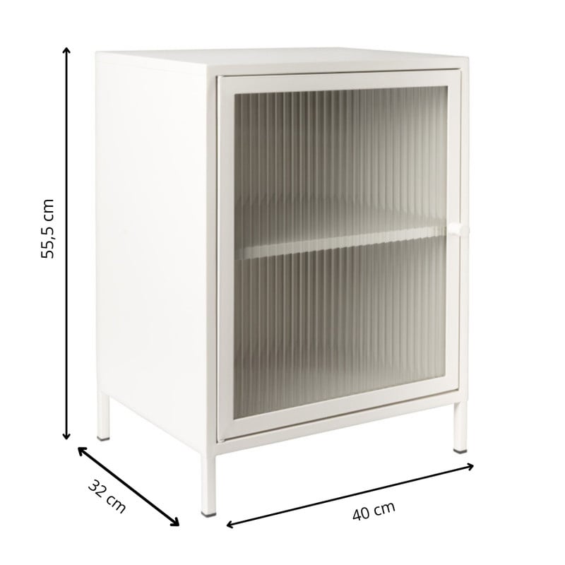 Nachtkastje Luca met geribbeld glazen deurtje - offwhite - 55.5x40x32 cm
