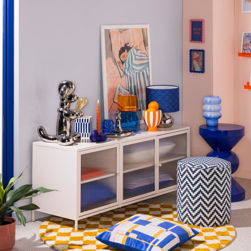 Dressoir Luca met geribbeld glazen deurtjes - offwhite - 50x120x42 cm