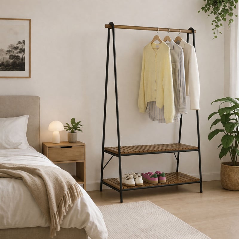 Kledingrek met twee planken - bruin/zwart - 170x100x46 cm