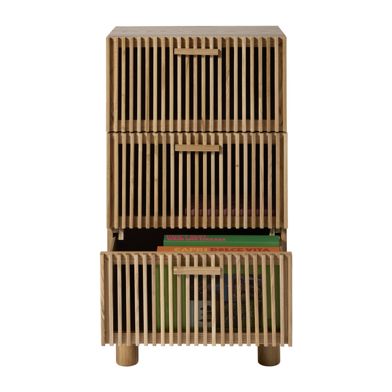 Smalle kast Japandi met 3 lades - bruin -73x40x31 cm