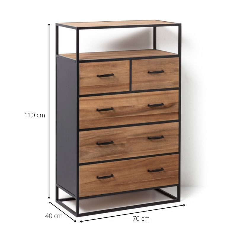 Kast Charlie met 5 laden - 110x70x40 cm