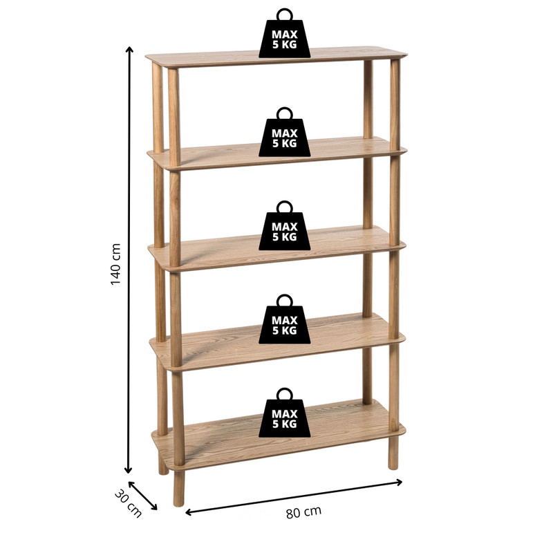 Boekenkast Scandi - naturel - 140x80x30 cm