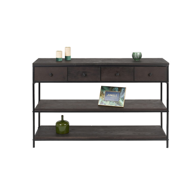 Sidetable met 4 lades - zwart/donkerbruin - 121x34x77 cm 