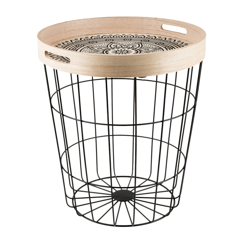 Mand Malmo met dienblad - metaal - 40x40x44 cm