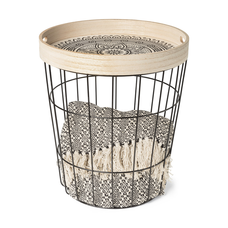 Mand Malmo met dienblad - metaal - 40x40x44 cm