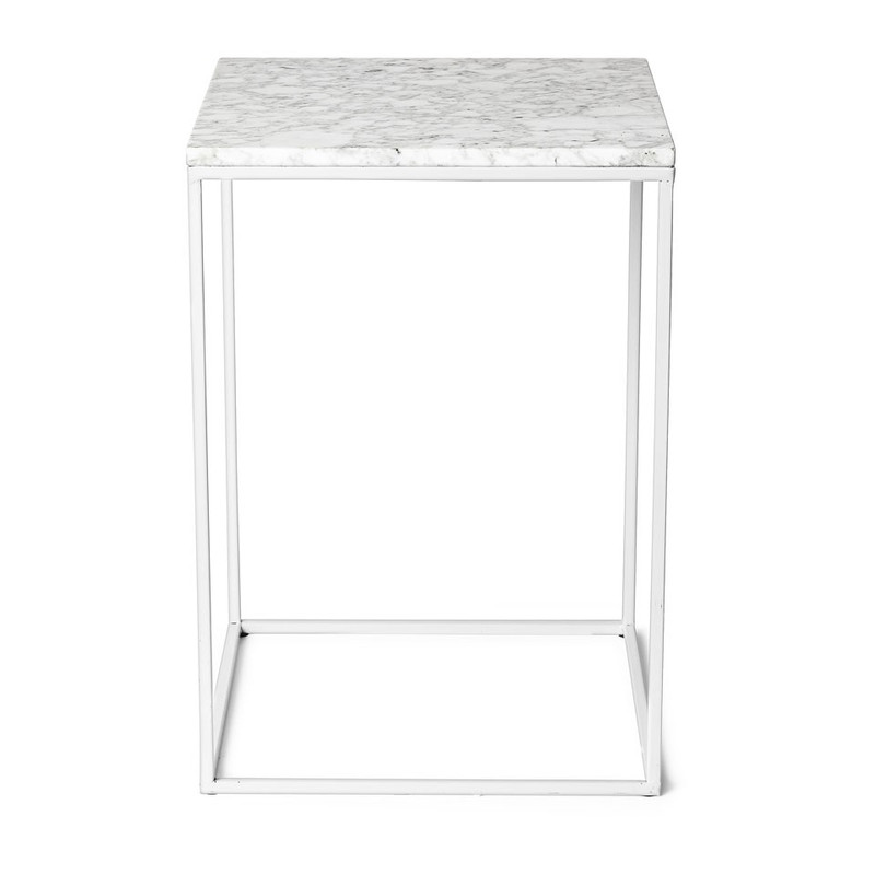 Bijzettafel marmer - wit/grijs - 35x35x50 cm