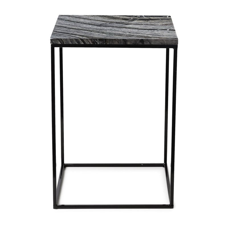 Bijzettafel marmer - zwart/grijs - 35x35x50 cm