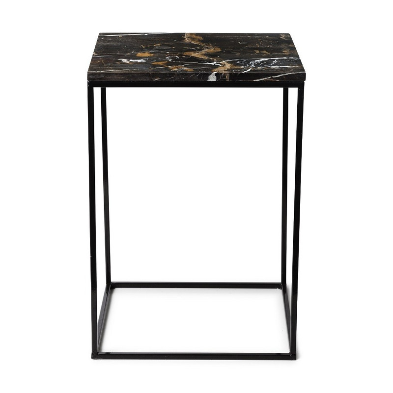 Bijzettafel marmer - zwart/bruin - 35x35x50 cm