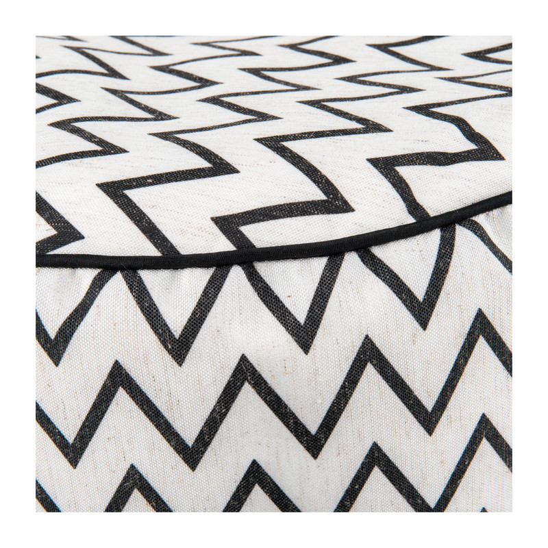 Poef rond zigzag - 40x20 cm - zwart/wit 