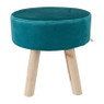 Krukje velvet met houten poten - blauw - 35x35 cm
