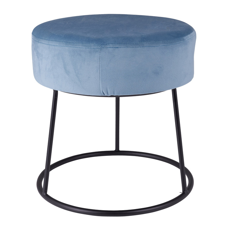 Krukje velvet met metalen pootjes - blauw - ø33x34 cm 