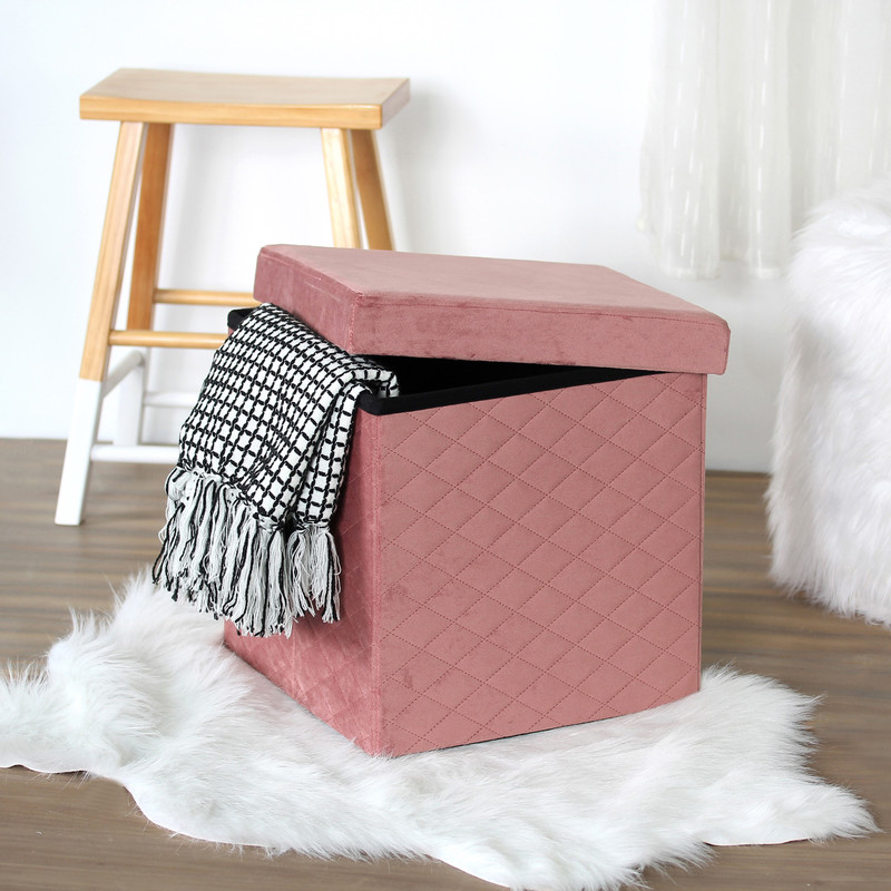 Opbergpoef opvouwbaar - oud roze - 38x38x38 cm 