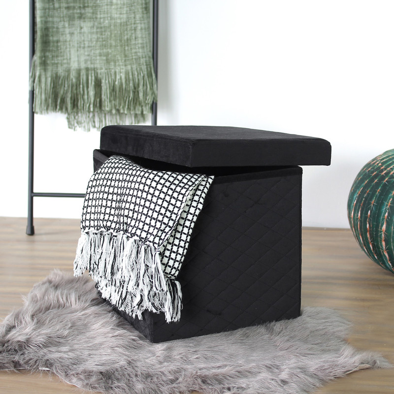 Opbergpoef opvouwbaar - zwart - 38x38x38 cm 