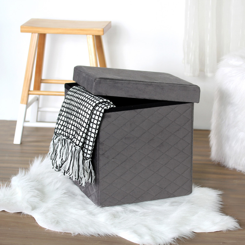 Opbergpoef opvouwbaar - grijs - 38x38x38 cm 