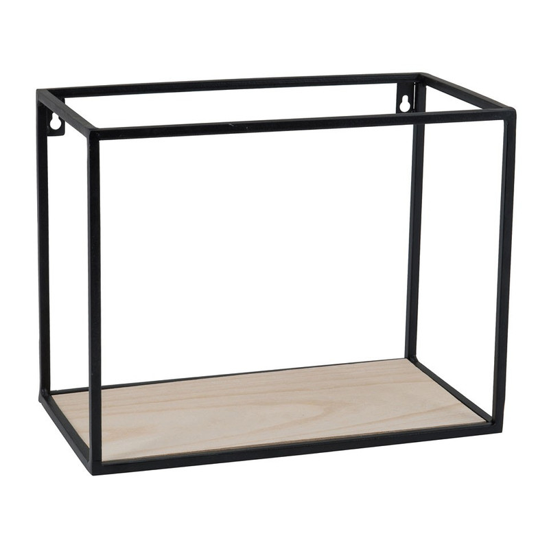 Wandplankje hout/metaal - 32x18x25 cm - zwart