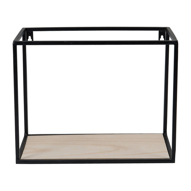 Wandplankje hout/metaal - 32x18x25 cm - zwart