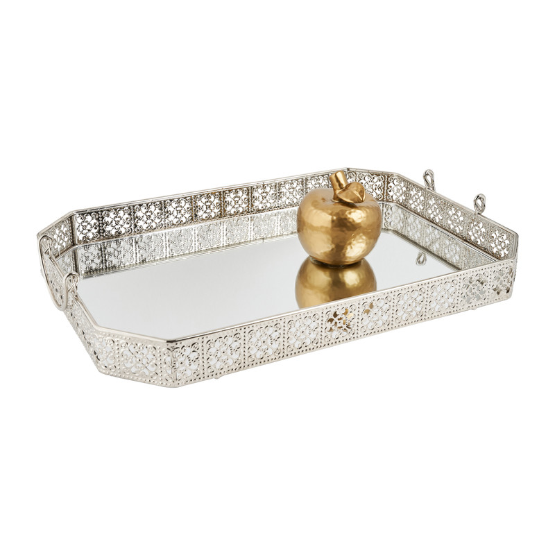 Serveerschaal met spiegel - zilver