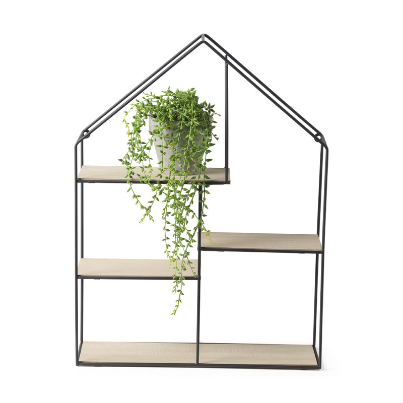 Wandkastje huis - 40x12x53 cm - zwart