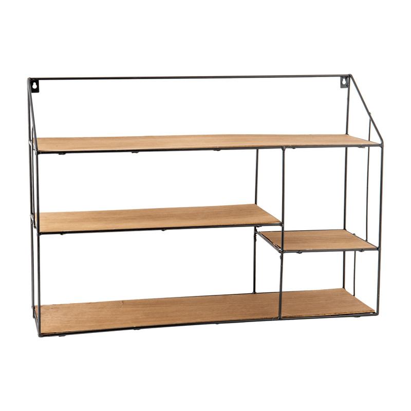 Wandrekje rechthoekig met 4 plankjes - metaal en MDF - 62x15x43 cm