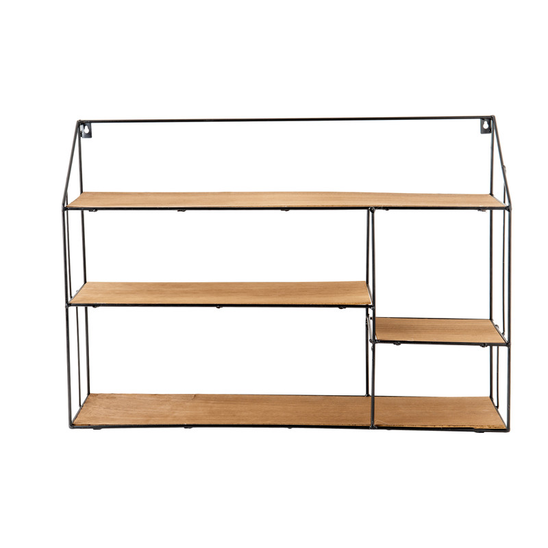 Wandrekje rechthoekig met 4 plankjes - metaal en MDF - 62x15x43 cm