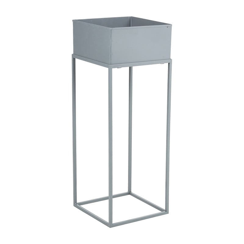 Bloembak metaal op standaard - grijs - 25x25x68 cm