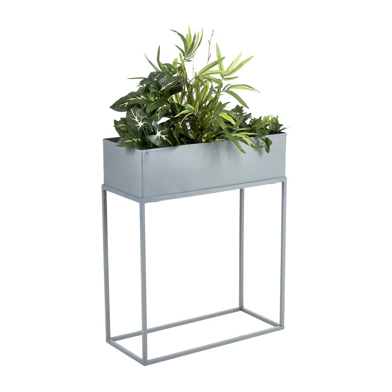 Bloembak metaal op standaard - grijs - 45x20x55 cm