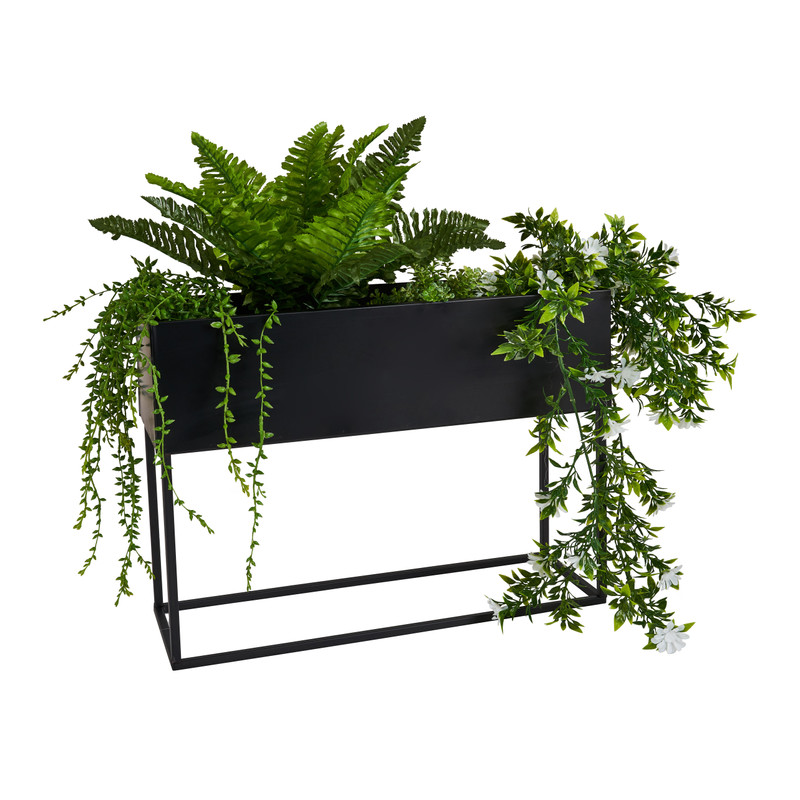 Bloembak metaal - zwart - 43x14x32 cm